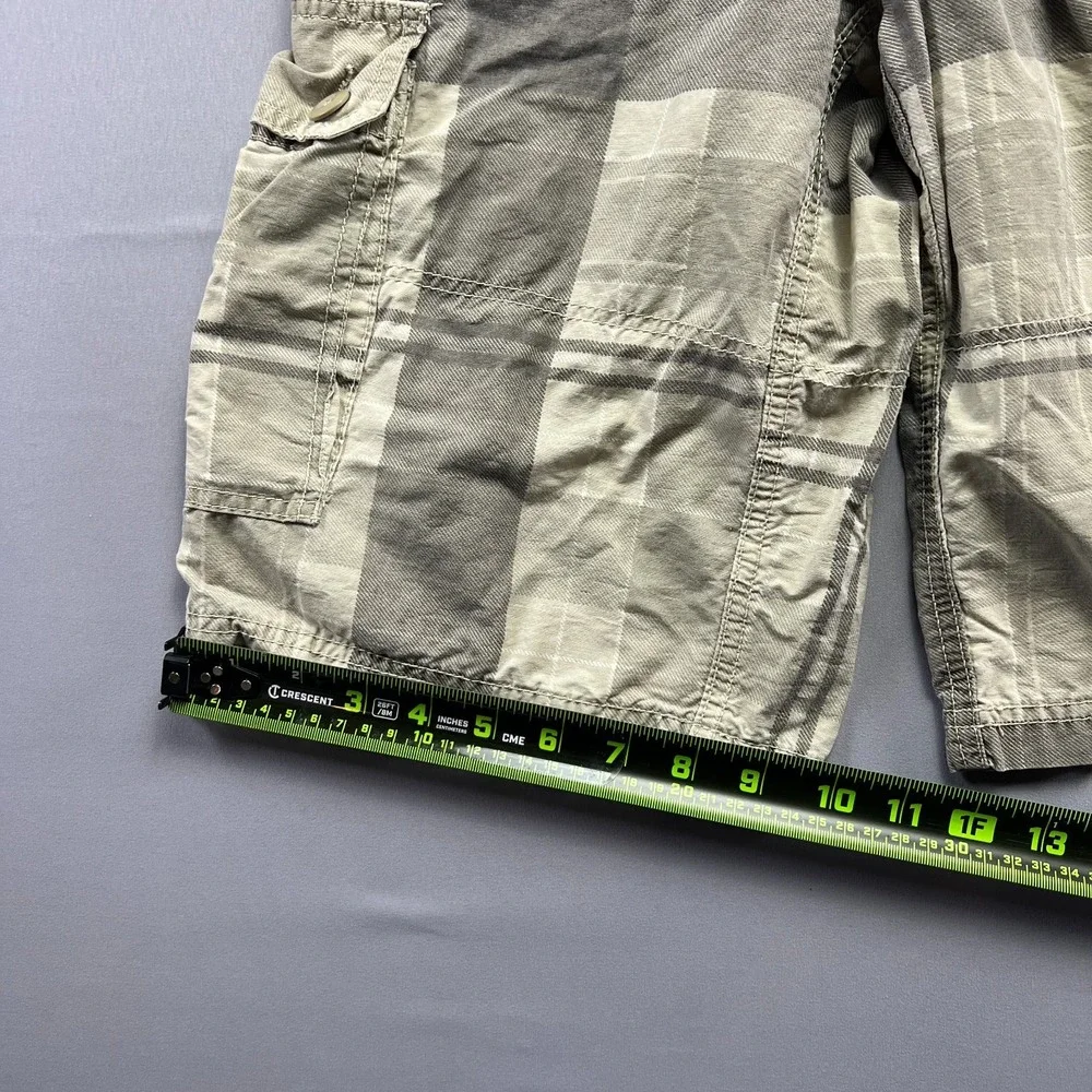 Urban Pipeline Cargo Shorts Kids L Beige Gray Plaid Drawstring Utility Pocket